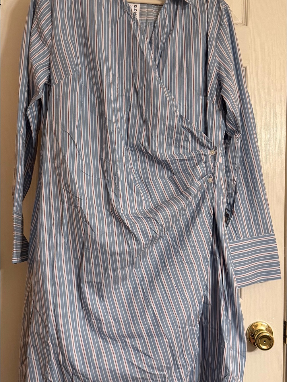 Old Navy Blue and White Striped Wrap-Style Button Down Dress